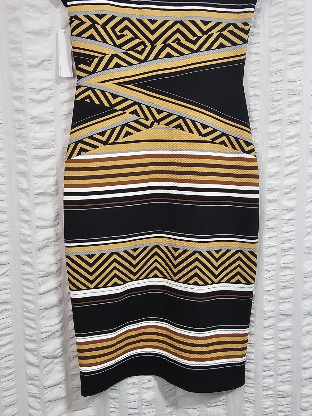 Shelby & Palmer Black Mustard Striped Aztec Geometric Midi Dress - Picture 7 of 13